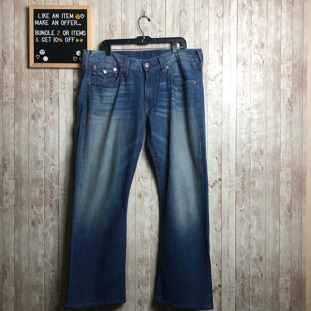 Religion Straight Leg Denim Jeans w/ Red Stitching